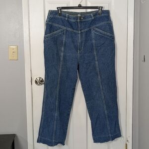 Vintage 90s Mystic Blues 100% Cotton Tapered Jeans W/ Contrast Stitching Size 36